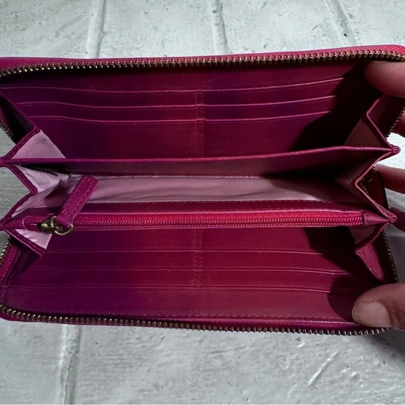 Coach Pink Signature Wallet with Zip-Around Closure - Picture 4 of 12